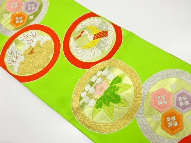 JAPANESE KIMONO / ANTIQUE FUKURO OBI / SILK / WOVEN ROUNDEL